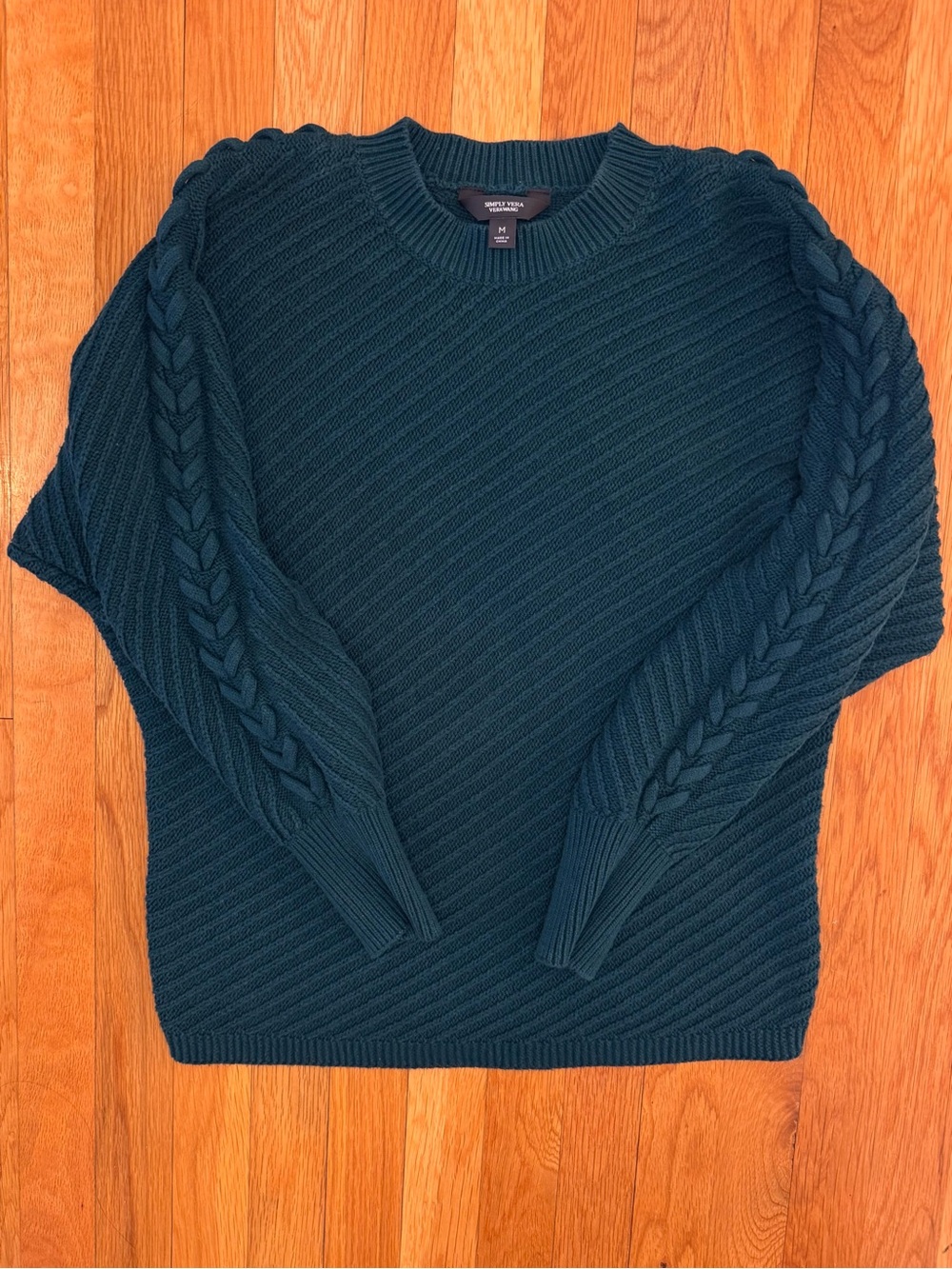 Simply Vera Vera Wang Dark Teal Cable Sleeve Rib Sweater